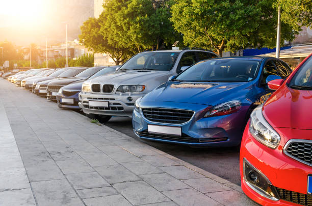 Parking at sunset. Photographed in the resort town.